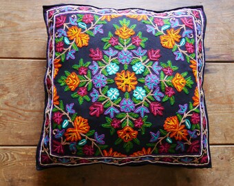 Floor pillow Meditation cushion "Shanti"  large floor cushion cover 24x24 | Kashmiri embroidery - boho floor seating | Cover only