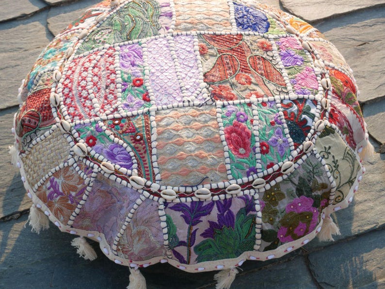 Large floor cushion - meditation cushion 24-30 " | round floor pillow cover - boho, hippie decor | Indian floor seating | Cover only image 14