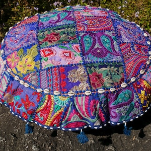 Floor cushion cover for Hippie style floor seating | Colorful meditation cushion boho floor pillow cover | round floor pouf -  Indian decor