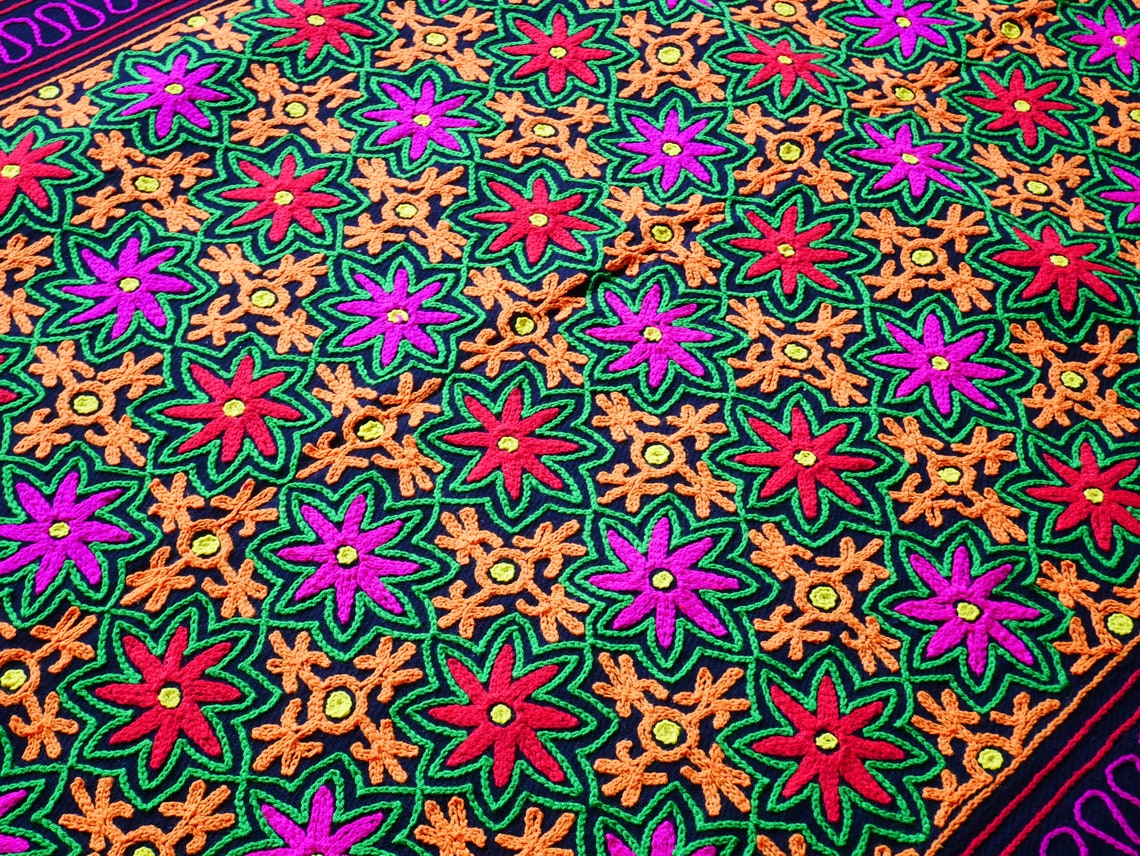 Colorful wool rug handmade Kashmiri Gabba Etsy