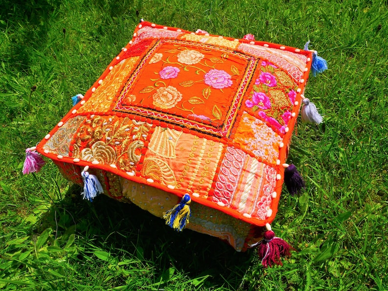Indian floor pillow - Hippie Meditation cushion cover | Decorative Boho Throw Pillow | Colorful Floor Pillow Cover Indian floor seating image 9