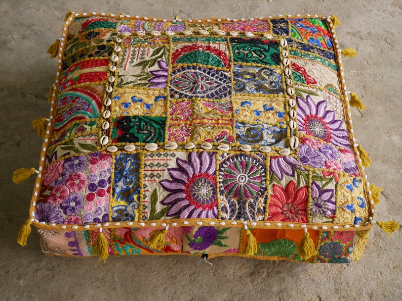 Floor cushion - Large floor pillow cover 'Masala' square pouf cushion || Hippie India floor seating | multicolor meditation cushion 