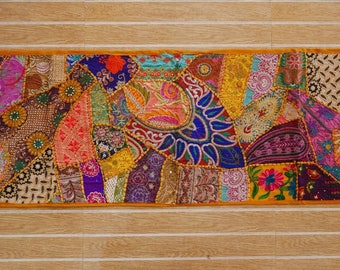 Tapisserie Murale Indienne Patchwork – Bleu Sari, Décoration Hippie Colorée