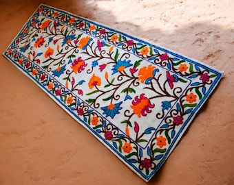 table runner 金彩扇面散らし　帯リメイク 長長尺　正絹 Kashmiri Wall Hanging & Table Runner – Hand Embroidered Cotton