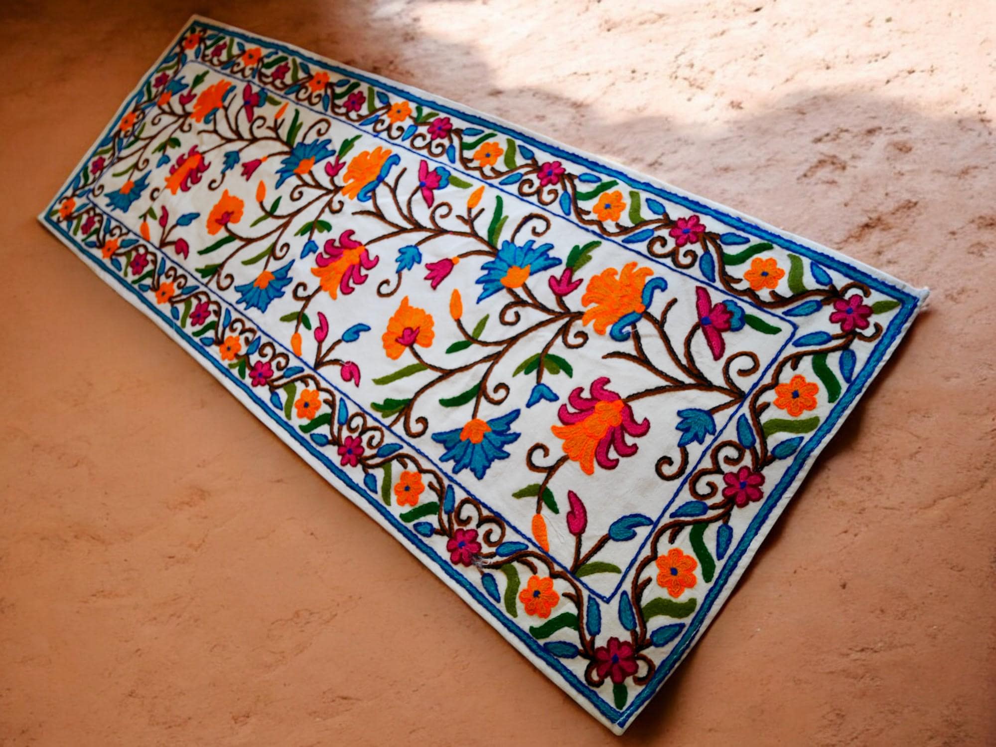 Kashmiri Table Runner & Wall Hanging – Hand Embroidered Crewel