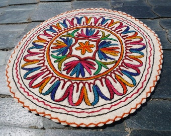 Round seat pad - Meditation pad | 24" small round rug - hand felted wool mat "Namda" from Kashmir | Indian floor seating cushion - rug pad