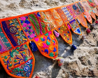 Toran coloré de 1 m ou 2 m de long, décoration d'entrée indienne - décoration murale hippie, décoration de caravane - tenture de porte bohème, rideau décoratif indien ethnique chic