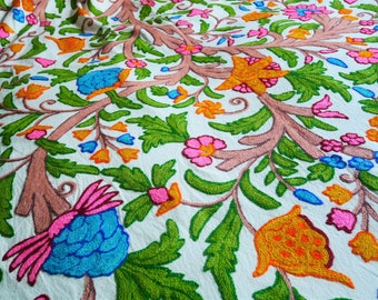 Kashmiri handbestickter Vorhang - Individuelle Länge - Baumwolle mit Wolle bestickt Blumen Design Vorhang für Wohzimmer oder Schlafzimmer