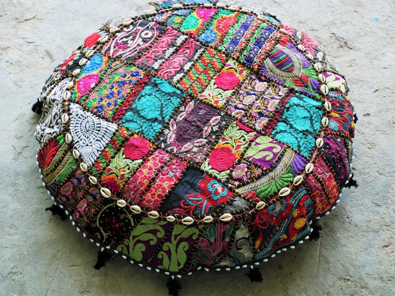 Large floor cushion - meditation cushion 24-30 " | round floor pillow cover - boho, hippie decor | Indian floor seating | Cover only image 8