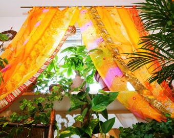 Boho curtain Indian saree curtain | handmade patchwork curtains for bohemian window decor hippie bedroom | bed canopy curtains yoga decor