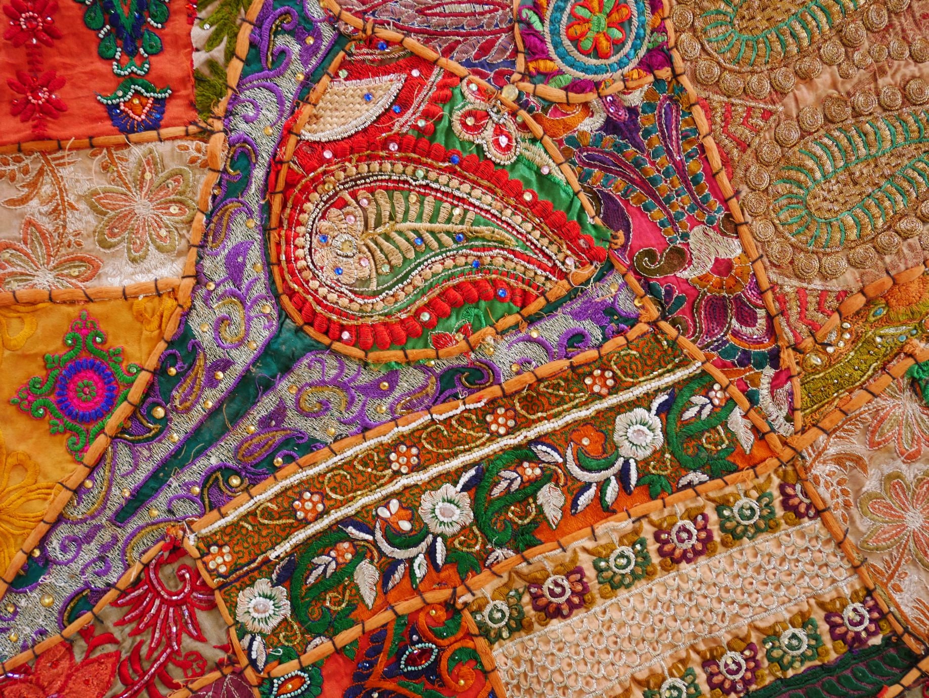 2 Stück Indische Vintage-Sari-Vorhänge, Ehrfarbig