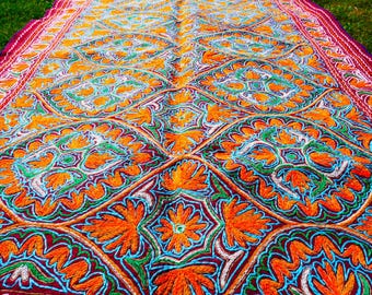 Large wool rug 7x10 handmade Namda rug "Himalayan Jewel" traditional Kashmiri felted wool rug hand embroidered, soft bohemian bedroom rug