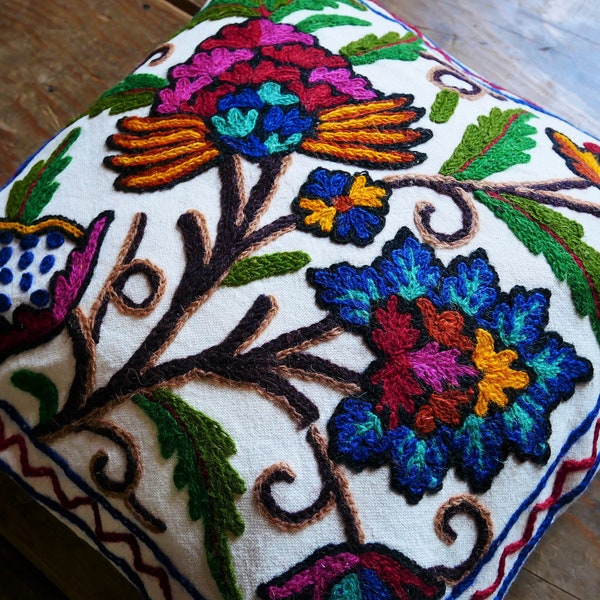 Set of 2 throw pillow covers - decorative cushion cover from Kashmir "Duanz Dar" cushion | Hand embroidered floral pillow | colorful boho