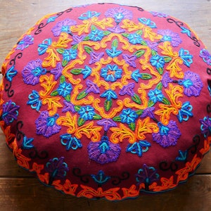 Round floor cushion &quot;Shanti&quot; Large floor pillow cover | Kashmiri meditation cushion hand embroidered hippie style floor seating | Cover only
