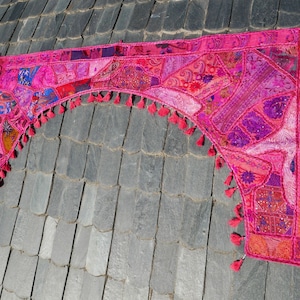 Large Indian toran | pink window valance | boho curtain | hippie wall decor | colorful bohemian home decor