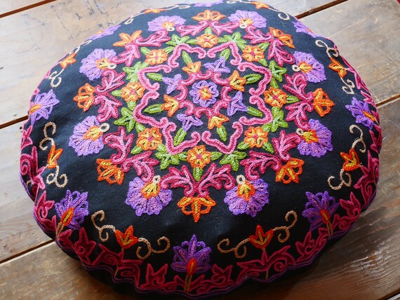 Coussin de méditation rond motif indien 15 cm de haut (2 couleurs