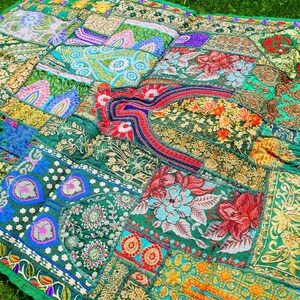 Colorful wall decor Indian wall tapestry | Hippie patchwork wall hanging - yoga or medtation room decor | handmade saree wall hanging image 18