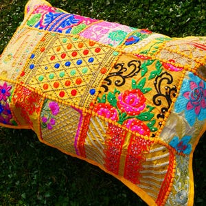 Boho cushion cover Indian throw pillow 24x16 colorful, decorative pillow case for bohemian decor | patchwork pillow hippie cushion COVER image 9
