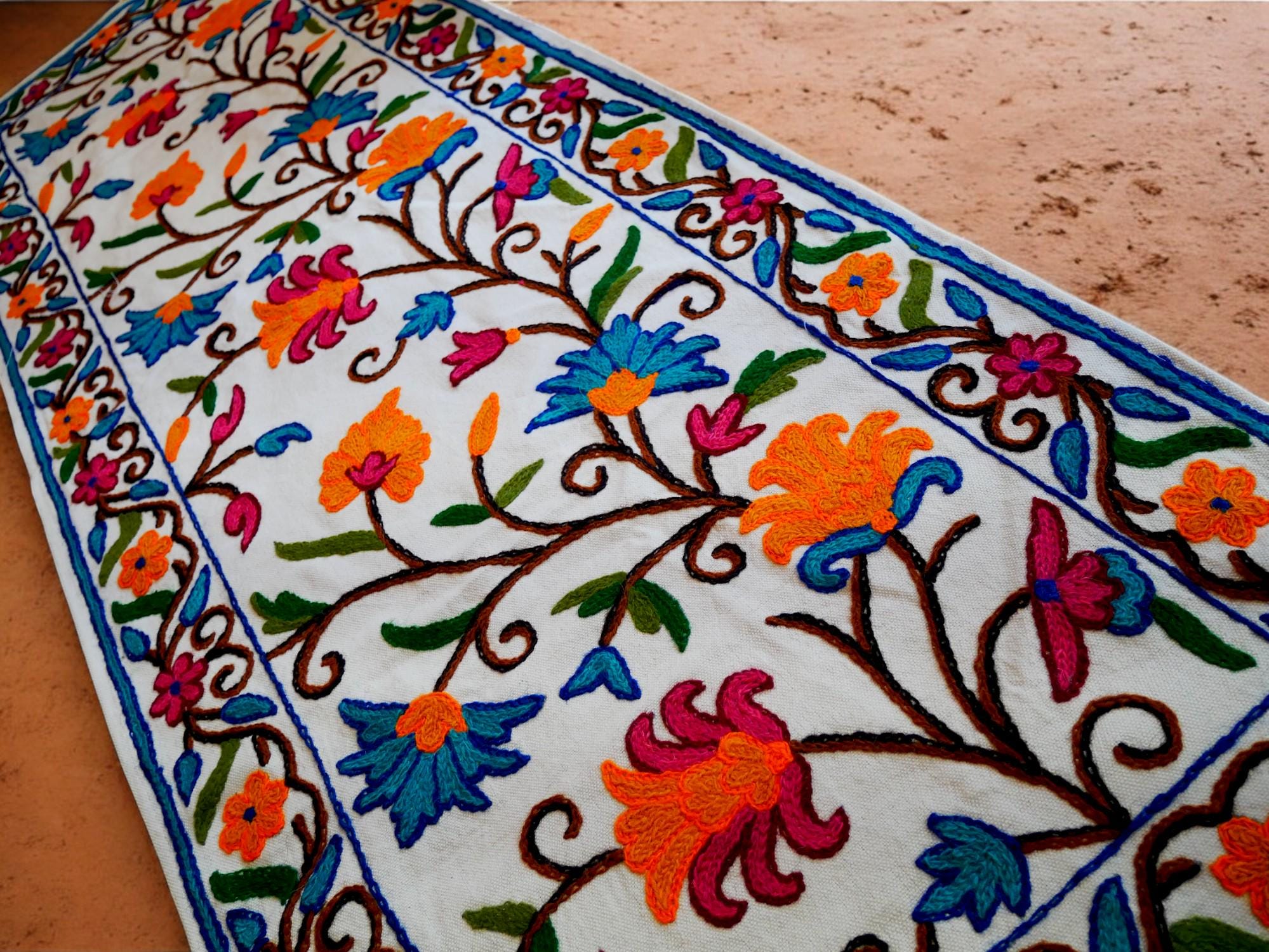 Kashmiri Table Runner & Wall Hanging – Hand Embroidered Crewel