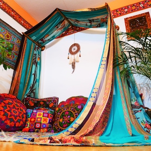 Hippie Bed Canopy Saree Canopy Frame With Handcrafted Walnut Wood Rods ...