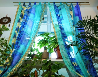 Cortinas indias - cortinas bohemias tipo sari - decoración de ventanas estilo hippie indio | decoración de dormitorio con dosel
