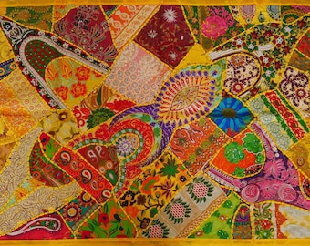 Indian wall tapestry Colorful patchwork wall hanging vintage sari boho wall decor tapestry, Hippie home decor