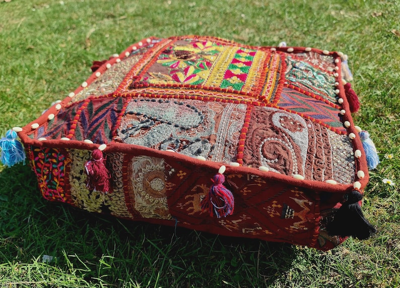 Indian floor pillow - Hippie Meditation cushion cover | Decorative Boho Throw Pillow | Colorful Floor Pillow Cover Indian floor seating image 14