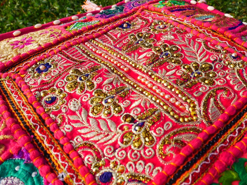 Indian floor pillow - Hippie Meditation cushion cover | Decorative Boho Throw Pillow | Colorful Floor Pillow Cover Indian floor seating image 16