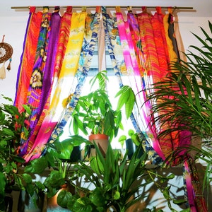 Rideaux Boho Rideau indien Rideau sari décoration de fenêtre Inde hippie Rideau à baldaquin décoratif pour chambre à coucher image 9