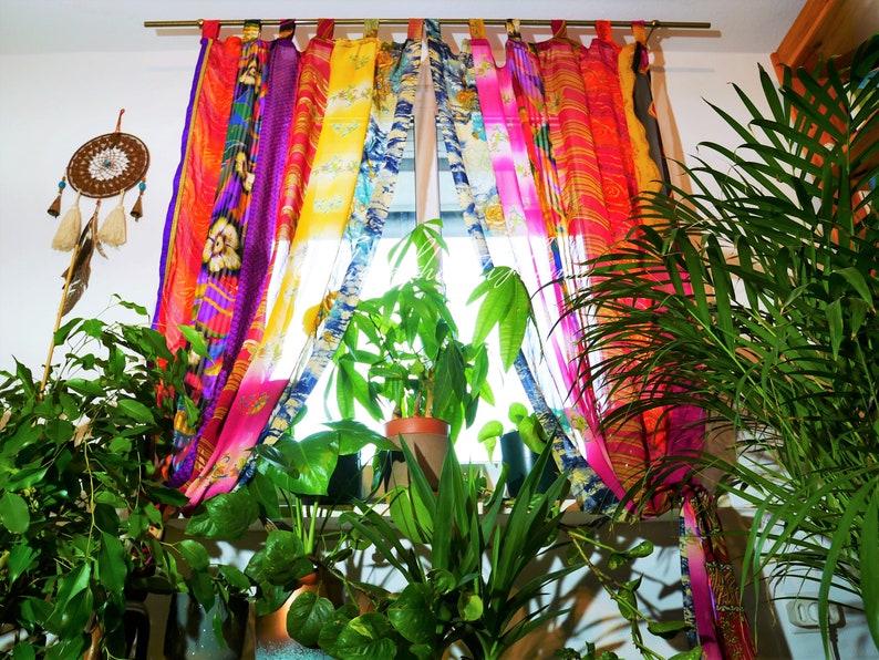 Rideaux Boho Rideau indien Rideau sari décoration de fenêtre Inde hippie Rideau à baldaquin décoratif pour chambre à coucher image 9