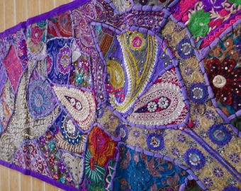 Handmade Patchwork Wall Hanging & Table Runner | Colorful Vintage Sari Decor | Boho Wall Tapestry Unique Home Accent from India | Boho Style