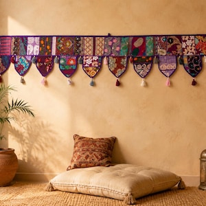 Indian Patchwork Toran 39” or 78” – Maximalist Boho Window Decor | Colorful Hippie Valance