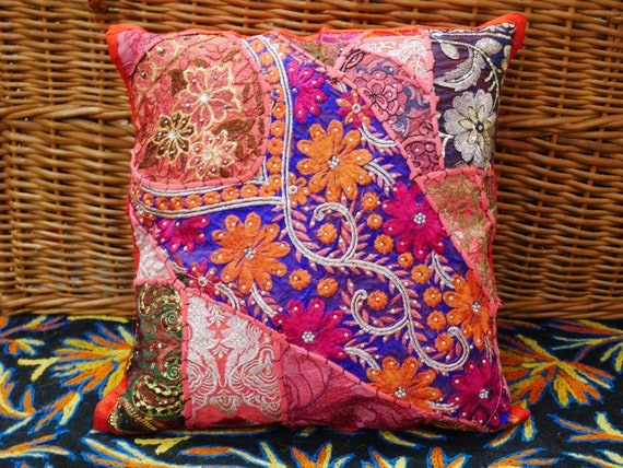 Boho Cushion Cover Indian Throw Pillow Colorful, Decorative Patchwork Pillow  Bohemian Decor Hippie Cushion Sofa Pillow Cover 