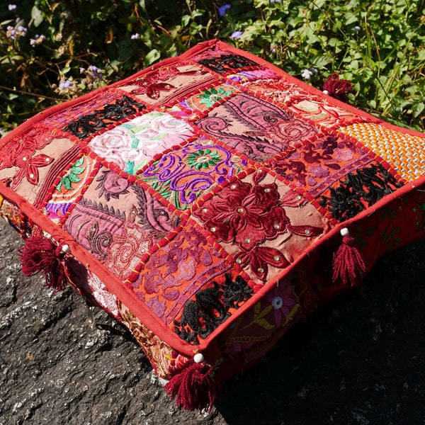 Indisches Sitzkissen - Meditationskissen | buntes hippie boho Dekokissen | Patchwork kissenbezug - ohne Füllung