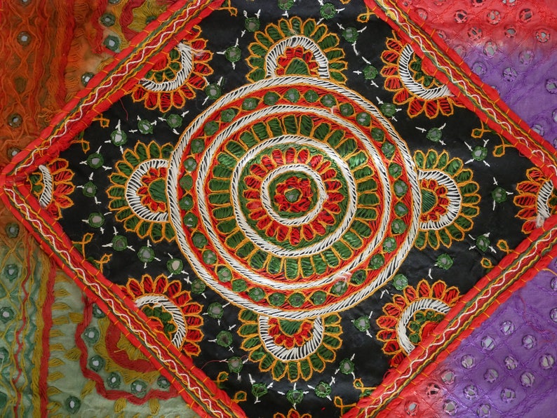 embroidered colorful Indian bedspread with 2 cushion covers Boho bedding set Desert flower multicolor patchwork quilt bohemian decor