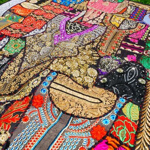 Colorful wall decor Indian wall tapestry | Hippie patchwork wall hanging - yoga or medtation room decor | handmade saree wall hanging image 13