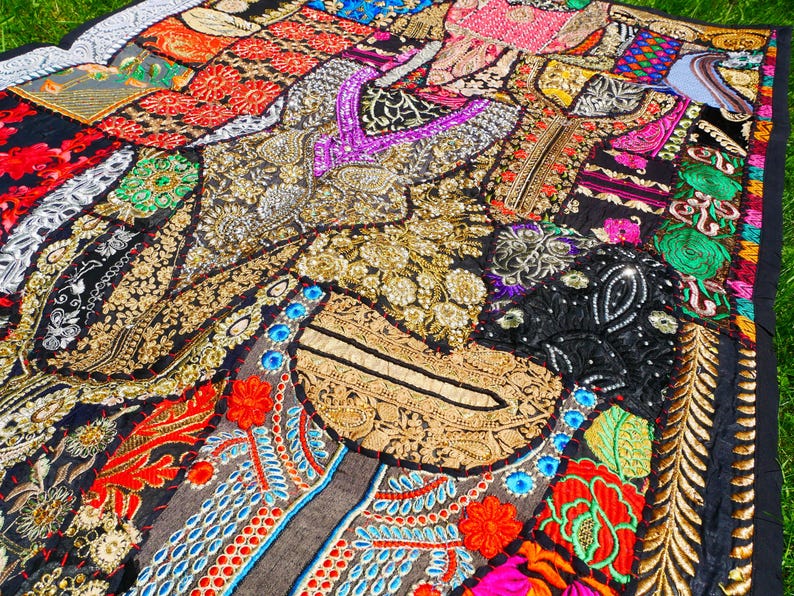 Colorful wall decor Indian wall tapestry | Hippie patchwork wall hanging - yoga or medtation room decor | handmade saree wall hanging image 13