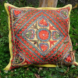 Bohemian pillow - Indian throw pillow cover | hippie decorative cushion - boho throw pillow |  handmade - embroidery cushion COVER ONLY