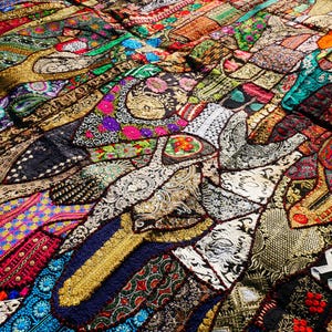 Patchwork quilt Indian bedspread | boho bedding | Colorful bedroom | extra large wall tapestry for yoga studio