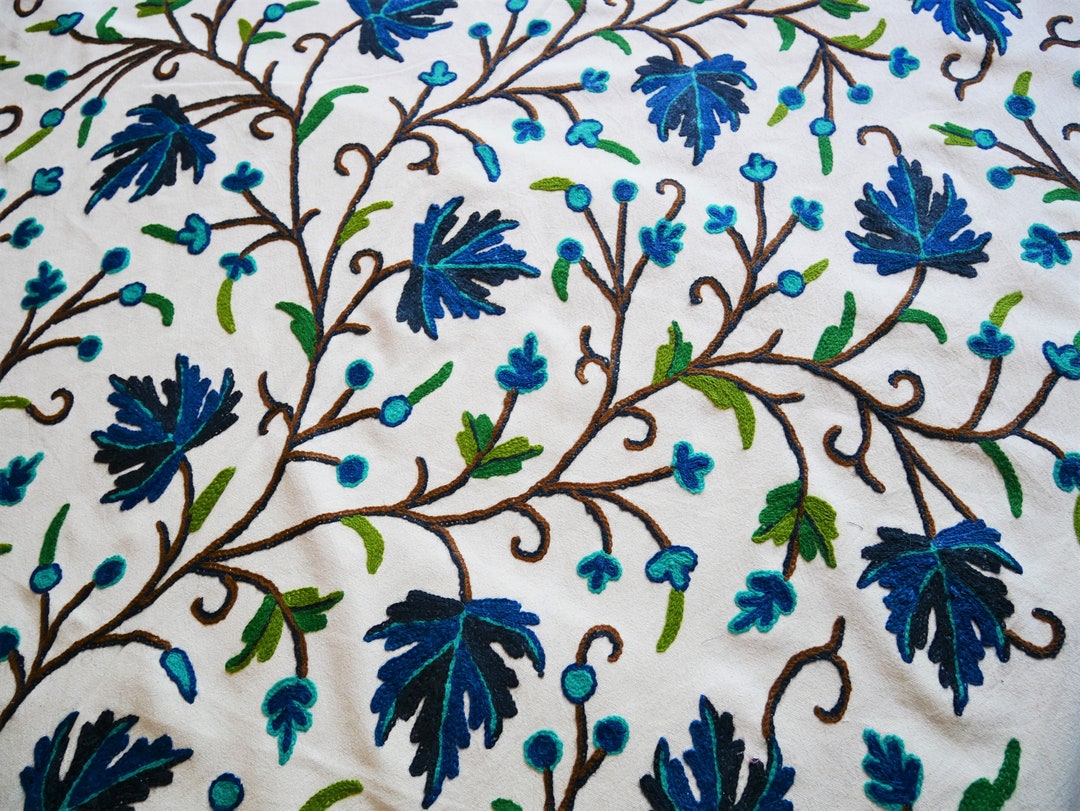 Kashmiri Embroidered Fabric by the Yard Curtain Made to