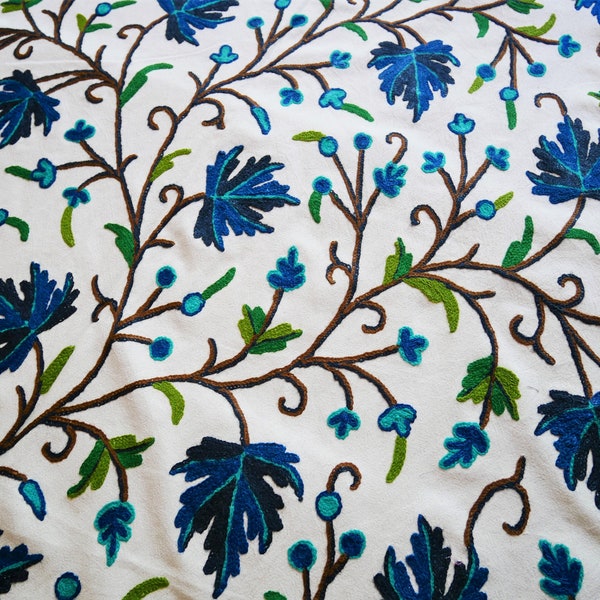 Kashmiri embroidered fabric by the yard - curtain made to order | home decor fabric, Kashmir crewel handmade textile, upholstery fabric