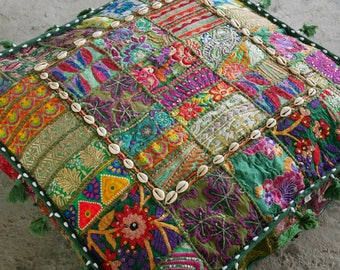 Square floor pillow "Boho Jungle" large bohemian floor cushion cover | Indian meditation cushion for boho hippie decor - cushion seating