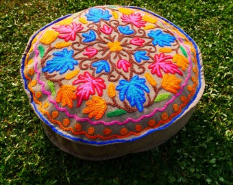 Cojín de meditación cachemir, bordado a mano, funda de cojín redonda estilo boho para yoga y meditación
