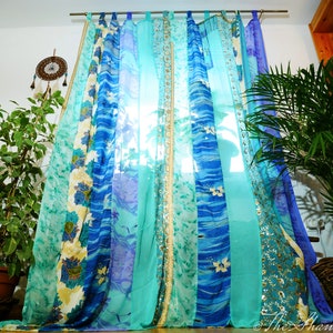 Indian curtain boho saree curtain | handmade patchwork curtains for bohemian window decor hippie bedroom | bed canopy curtains yoga decor