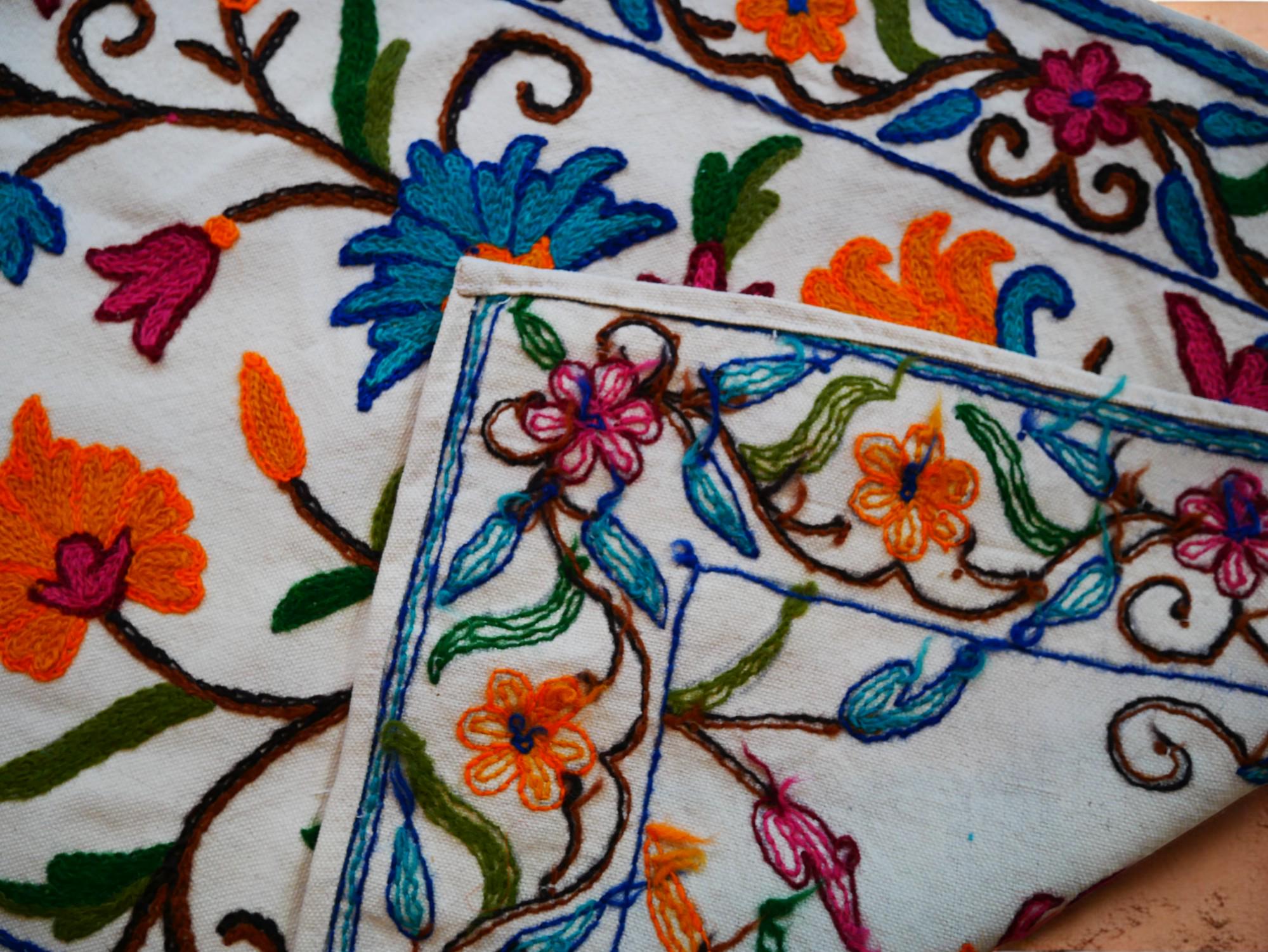 Kashmiri Table Runner & Wall Hanging – Hand Embroidered Crewel
