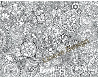 PRINTABLE Adult Mandala And Zentangle Coloring Page Pattern Color In Instant Download Printable Hand Drawn Art
