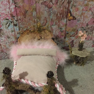 King Size Miniature Fairy Bed,Fairy Bed,Miniature,Miniatures,Dollhouse,Cottage,Faerie Bed,Miniature Bed,Woodland Bed,Handmade Miniature Bed