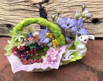 Easter Basket Gnome Garden, Easter Basket Garden, Gnome Garden, Fairy Garden, Easter Basket