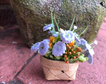 Miniature Flower Basket, Miniature Doll House Flower Arrangement, Miniature Fairy Flower Basket