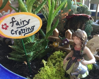 Miniature Fairy Garden Sign, Fairy Sign, Garden Sign, Handmade Fairy Sign, Terrarium , Miniature Garden, Faerie